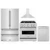 ZLINE 4-Piece Appliance Package - 30-Inch Dual Fuel Range, Hood, Refrigerator, and Dishwasher in Stainless Steel