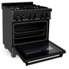 ZLINE 4-Piece Appliance Package - 30-Inch Dual Fuel Range with Brass Burners, Refrigerator, Microwave Drawer, and 3-Rack Dishwasher in Black Stainless Steel