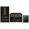 ZLINE 3-Piece Appliance Package - 48-Inch Gas Range, Refrigerator, and Dishwasher in Black Stainless Steel with Champagne Bronze Accents