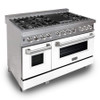 ZLINE 2-Piece Appliance Package - 48-inch Dual Fuel Range & Premium Range Hood in Satin Stainless Steel with White (2KP-RASWMRH48)