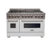 ZLINE 2-Piece Appliance Package - 48-inch Dual Fuel Range & Premium Range Hood in Satin Stainless Steel with White (2KP-RASWMRH48)
