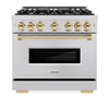 ZLINE 3-Piece Appliance Package - 36-Inch Gas Range, Refrigerator with Water Dispenser, and Dishwasher in Stainless Steel with Gold Accents