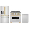 ZLINE 3-Piece Appliance Package - 36-Inch Gas Range, Refrigerator with Water Dispenser, and Dishwasher in Stainless Steel with Gold Accents