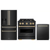 ZLINE 3-Piece Appliance Package - 30-Inch Dual Fuel Range, Refrigerator with Water Dispenser, and Dishwasher in Black Stainless Steel with Gold Accents