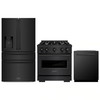 ZLINE 3-Piece Appliance Package - 30-Inch Gas Range, Refrigerator with Water Dispenser, and Dishwasher in Black Stainless Steel