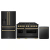 ZLINE 3-Piece Appliance Package - 48-Inch Dual Fuel Range, Refrigerator with Water Dispenser, and Dishwasher in Black Stainless Steel with Champagne Bronze Accents