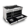 ZLINE 2-Piece Appliance Package - 48-inch Dual Fuel Range with White Matte Door and Convertible Vent Range Hood in Stainless Steel (2KP-RAWMRH48)