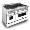 ZLINE 2-Piece Appliance Package - 48-inch Dual Fuel Range with White Matte Door and Convertible Vent Range Hood in Stainless Steel (2KP-RAWMRH48)