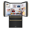 ZLINE 4-Piece Appliance Package - 36-Inch Gas Range, Hood, Refrigerator with Water Dispenser, and Dishwasher in Black Stainless Steel with Champagne Bronze Accents