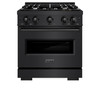 ZLINE 4-Piece Appliance Package - 30-Inch Gas Range, Hood, Refrigerator, and Dishwasher in Black Stainless Steel