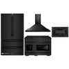 ZLINE 4-Piece Appliance Package - 48-Inch Gas Range, Refrigerator, Convertible Wall Mount Hood, and Microwave Drawer in Black Stainless Steel (4KPR-SGRBRH48-MW)
