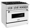 ZLINE 2-Piece Appliance Package - 36-inch Dual Fuel Range with White Matte Door and Convertible Vent Range Hood in Stainless Steel (2KP-RAWMRH36)