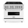 ZLINE 2-Piece Appliance Package - 36-inch Dual Fuel Range with White Matte Door and Convertible Vent Range Hood in Stainless Steel (2KP-RAWMRH36)
