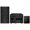 ZLINE 3-Piece Appliance Package - 48-Inch Gas Range, Refrigerator with Water Dispenser, and Dishwasher in Black Stainless Steel