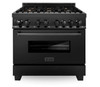 ZLINE 2-Piece Appliance Package - 36-Inch Dual Fuel Range with Brass Burners & Wall Mount Range Hood in Black Stainless Steel (2KP-RABRH36)