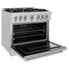 ZLINE 4-Piece Appliance Package - 36-Inch Gas Range, Hood, Refrigerator with Water Dispenser, and Dishwasher in Stainless Steel