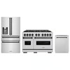 ZLINE 3-Piece Appliance Package - 48-Inch Gas Range, Refrigerator with Water Dispenser, and Dishwasher in Stainless Steel with Matte Black Accents