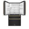 ZLINE 4-Piece Appliance Package - 30-Inch Gas Range, Hood, Refrigerator with Water Dispenser, and Dishwasher in Black Stainless Steel with Champagne Bronze Accents