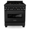 ZLINE 4-Piece Appliance Package - 30-Inch Dual Fuel Range with Brass Burners, Microwave Drawer, Dishwasher & Convertible Wall Mount Range Hood in Black Stainless Steel (4KP-RABRH30-MWDW)