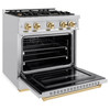 ZLINE 3-Piece Appliance Package - 30-Inch Dual Fuel Range, Refrigerator, and Dishwasher in Stainless Steel with Gold Accents