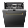 ZLINE 3-Piece Appliance Package - 36-Inch Gas Range, Refrigerator, and Dishwasher in Black Stainless Steel with Champagne Bronze Accents
