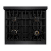 ZLINE 4-Piece Appliance Package - 30-Inch Dual Fuel Range, Hood, Refrigerator with Water Dispenser, and Dishwasher in Black Stainless Steel with Champagne Bronze Accents