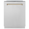 ZLINE 4-Piece Appliance Package - 30-Inch Gas Range, Hood, Refrigerator with Water Dispenser, and Dishwasher in Stainless Steel with Champagne Bronze Accents