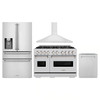 ZLINE 4-Piece Appliance Package - 48-Inch Gas Range, Hood, Refrigerator with Water Dispenser, and Dishwasher in Stainless Steel