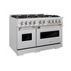 ZLINE 4-Piece Appliance Package - 48-Inch Gas Range, Hood, Refrigerator with Water Dispenser, and Dishwasher in Stainless Steel