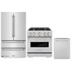 ZLINE 3-Piece Appliance Package - 30-Inch Gas Range, Refrigerator, and Dishwasher in Stainless Steel