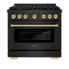 ZLINE 3-Piece Appliance Package - 36-Inch Paramount Dual Fuel Range, 36-Inch French Door Refrigerator with Water Dispenser, Dishwasher, in Black Stainless Steel with Gold Accents