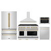 ZLINE 5-Piece Appliance Package - 48-Inch Paramount Dual Fuel Range, Wall Mount Range Hood, 36-Inch French Door Refrigerator, Dishwasher, and 24-Inch Microwave Drawer in Stainless Steel with Gold Accents