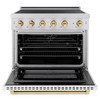 ZLINE Autograph Edition 36-Inch 5.2 Cu. Ft. Paramount Induction Range with 5 Element Cooktop and Electric Convection Oven in Satin Stainless Steel with White Matte Door and Polished Gold Accents (SINRSZ-WM-36-G)