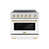 ZLINE Autograph Edition 36-Inch 5.2 Cu. Ft. Paramount Induction Range with 5 Element Cooktop and Electric Convection Oven in Satin Stainless Steel with White Matte Door and Polished Gold Accents (SINRSZ-WM-36-G)