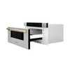 ZLINE 5-Piece Appliance Package - 48-Inch Paramount Dual Fuel Range, Wall Mount Range Hood, 36-Inch French Door Refrigerator with Water Dispenser, Dishwasher, and 30-Inch Microwave Drawer in Stainless Steel with Gold Accents