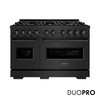 ZLINE 48-Inch 6.7 Cu. Ft. Classic Gas Range with 8 Burner DuoPro™ Cooktop and Dual Ovens in Black Stainless Steel (PCGRB-48)