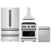 ZLINE 4-Piece Appliance Package - 30-Inch Paramount Autograph Dual Fuel Range, Wall Mount Range Hood, 36-Inch French Door Refrigerator, Dishwasher, in Stainless Steel with Matte Black Accents