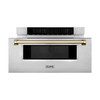 ZLINE 5-Piece Appliance Package - 36-Inch Paramount Autograph Gas Range, Wall Mount Range Hood, 36-Inch French Door Refrigerator, Dishwasher, and 30-Inch Microwave Drawer in Stainless Steel with Gold Accents