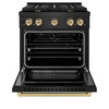 ZLINE 4-Piece Appliance Package - 30-Inch Paramount Dual Fuel Range, Wall Mount Range Hood, 36-Inch French Door Refrigerator, Dishwasher, in Black Stainless Steel with Champagne Bronze Accents