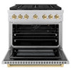 ZLINE 3-Piece Appliance Package - 36-Inch Paramount Autograph Gas Range, 36-Inch French Door Refrigerator, Dishwasher, in Stainless Steel with Gold Accents