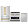ZLINE 3-Piece Appliance Package - 36-Inch Paramount Autograph Gas Range, 36-Inch French Door Refrigerator, Dishwasher, in Stainless Steel with Gold Accents