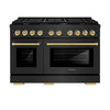 ZLINE 3-Piece Appliance Package - 48-Inch Paramount Gas Range, 36-Inch French Door Refrigerator with Water Dispenser, Dishwasher, in Black Stainless Steel with Champagne Bronze Accents