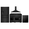 ZLINE 4-Piece Appliance Package - 48-Inch Paramount Dual Fuel Range, Wall Mount Range Hood, 36-Inch French Door Refrigerator with Water Dispenser, Dishwasher, in Black Stainless Steel