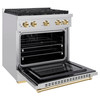 ZLINE 3-Piece Appliance Package - 30-Inch Paramount Autograph Dual Fuel Range, 36-Inch French Door Refrigerator with Water Dispenser, Dishwasher, in Stainless Steel with Gold Accents