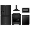 ZLINE 5-Piece Appliance Package - 30-Inch Paramount Gas Range, Wall Mount Range Hood, 36-Inch French Door Refrigerator with Water Dispenser, Dishwasher, and 24-Inch Microwave Drawer in Black Stainless Steel