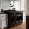 ZLINE 5-Piece Appliance Package - 48-Inch Paramount Dual Fuel Range, Wall Mount Range Hood, 36-Inch French Door Refrigerator with Water Dispenser, Dishwasher, and 24-Inch Microwave Drawer in Black Stainless Steel