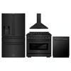 ZLINE 4-Piece Appliance Package - 36-Inch Paramount Dual Fuel Range, Wall Mount Range Hood, 36-Inch French Door Refrigerator with Water Dispenser, Dishwasher, in Black Stainless Steel