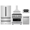 ZLINE 5-Piece Appliance Package - 36-Inch Paramount Autograph Gas Range, Wall Mount Range Hood, 36-Inch French Door Refrigerator, Dishwasher, and 30-Inch Microwave Drawer in Stainless Steel with Matte Black Accents
