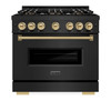ZLINE Autograph 36-Inch 5.2 Cu. Ft. Classic Dual Fuel Range with 6 Burner DuoPro™ Cooktop and Oven in Black Stainless and Champagne (PCDRBZ-36-CB)