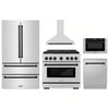 ZLINE 5-Piece Appliance Package - 36-Inch Paramount Autograph Gas Range, Wall Mount Range Hood, 36-Inch French Door Refrigerator, Dishwasher, and 24-Inch Microwave Drawer in Stainless Steel with Matte Black Accents
